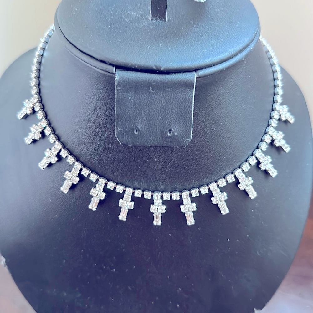 Vintage Sterling Silver Jay Flex Crystal Chocker With Crosses